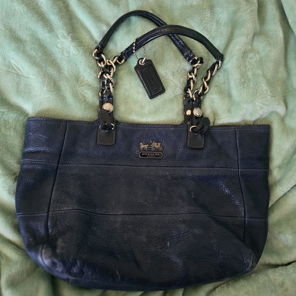 Coach Navy Leather Tote Bag